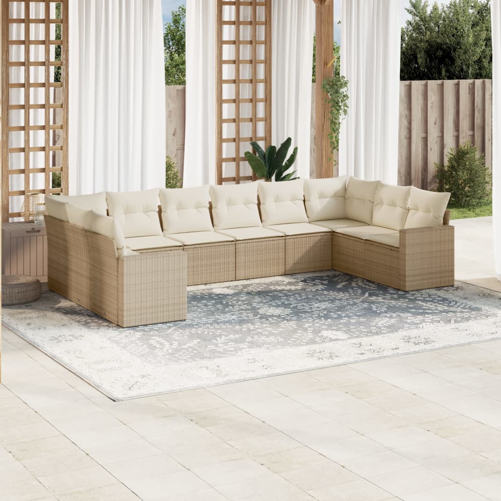 10-delige Loungeset met kussens poly rattan grijs