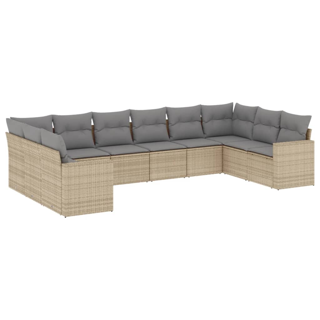 10-delige Loungeset met kussens poly rattan grijs