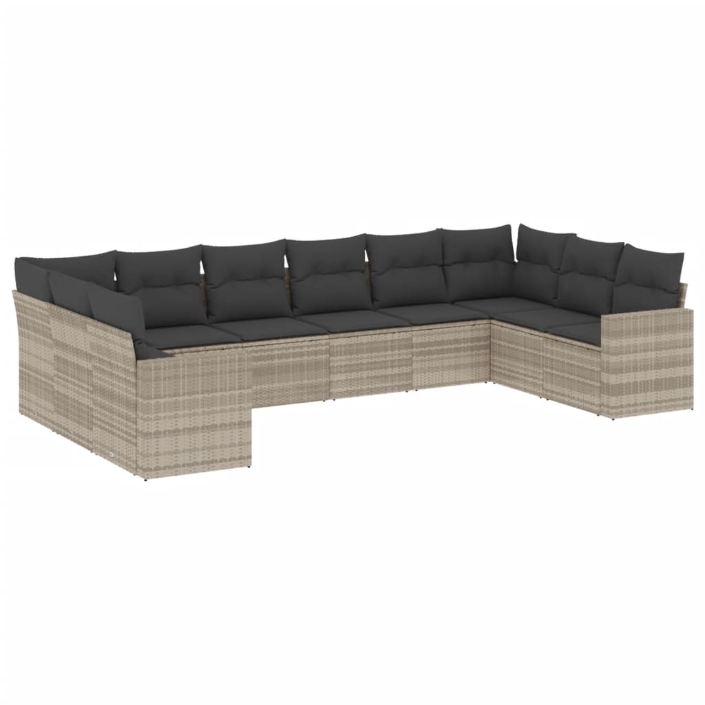 10-delige Loungeset met kussens poly rattan grijs