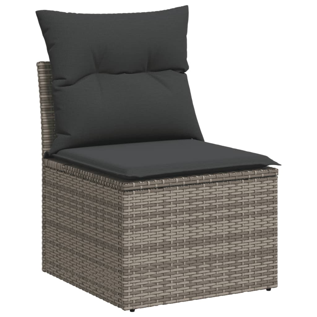 10-delige Loungeset met kussens poly rattan grijs