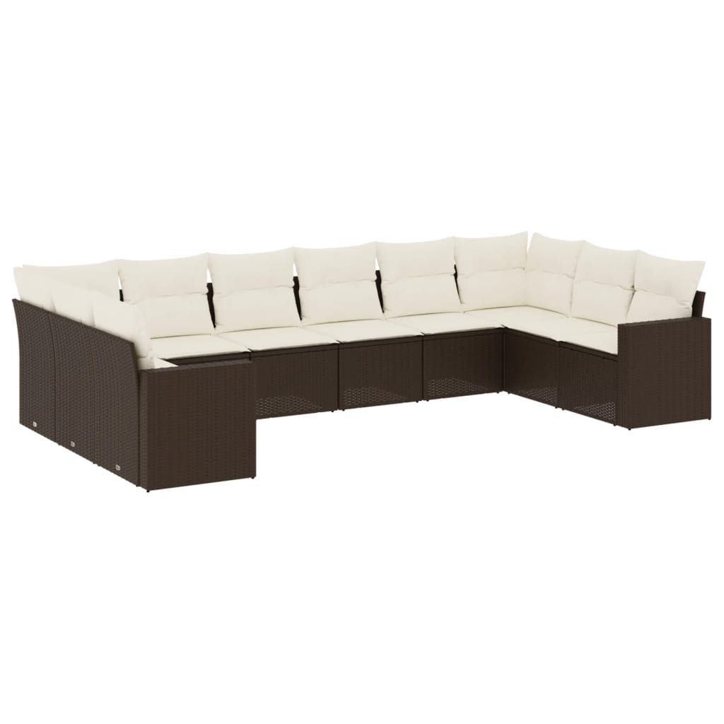 10-delige Loungeset met kussens poly rattan grijs