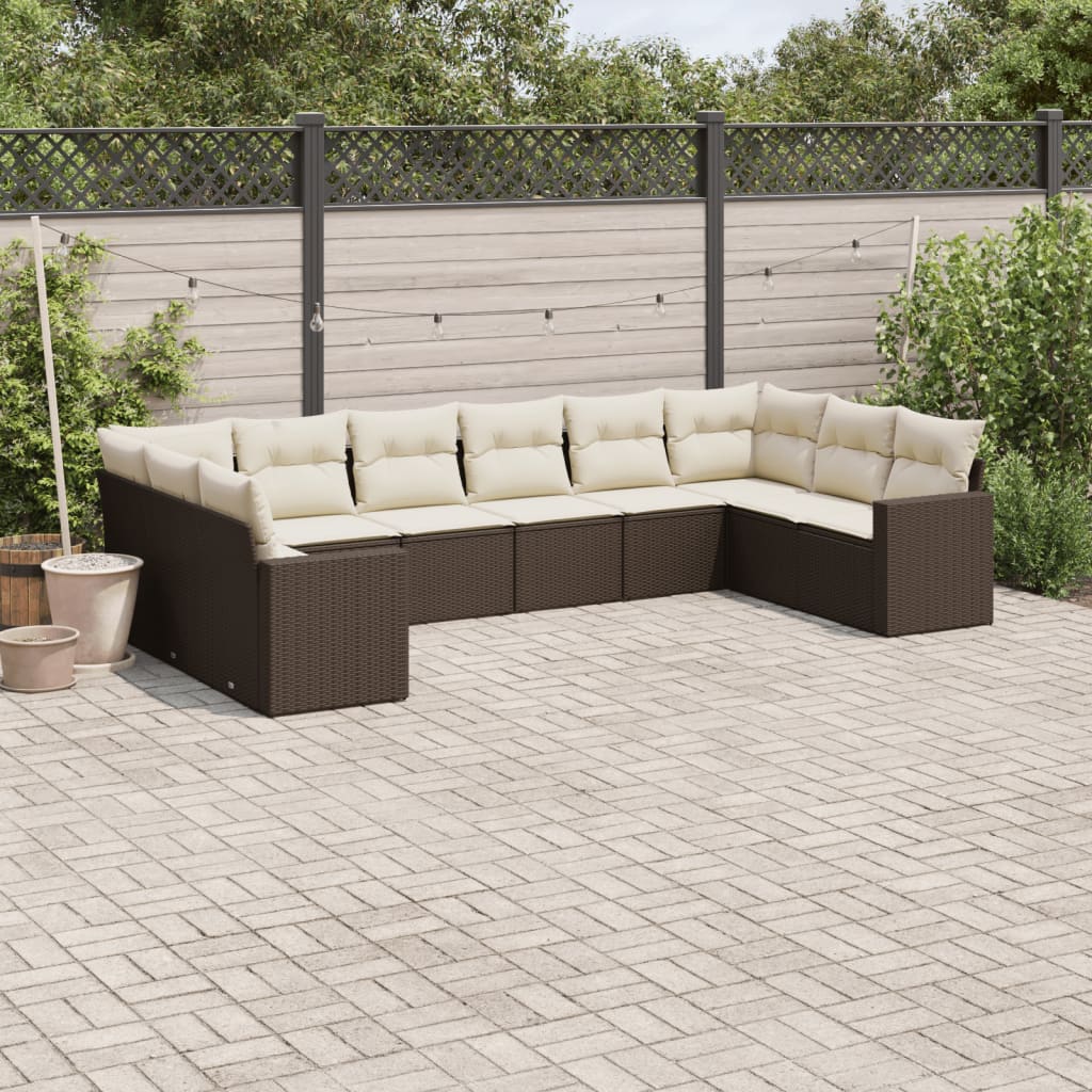 10-delige Loungeset met kussens poly rattan grijs