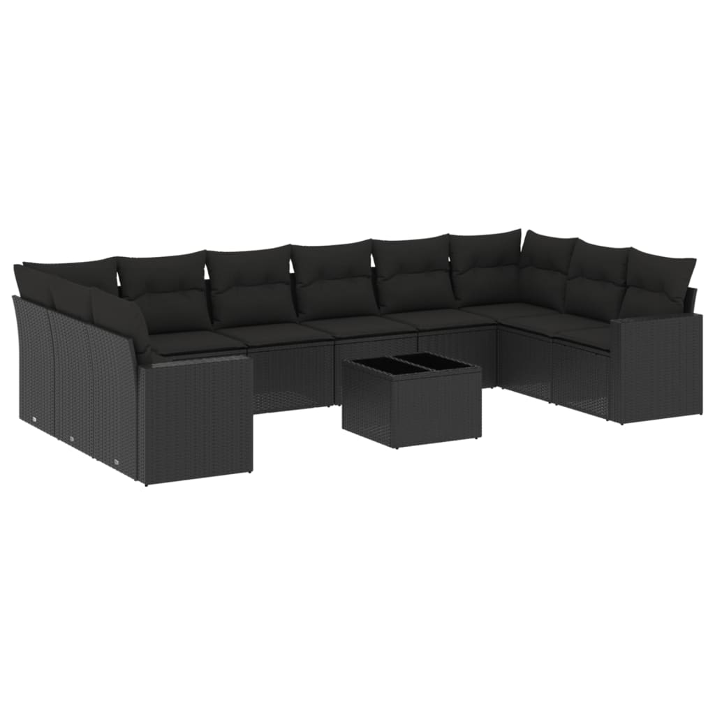 10-delige Loungeset met kussens poly rattan grijs