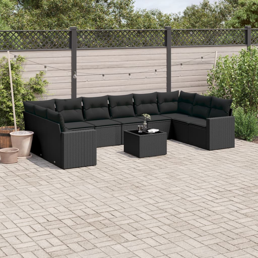 10-delige Loungeset met kussens poly rattan grijs