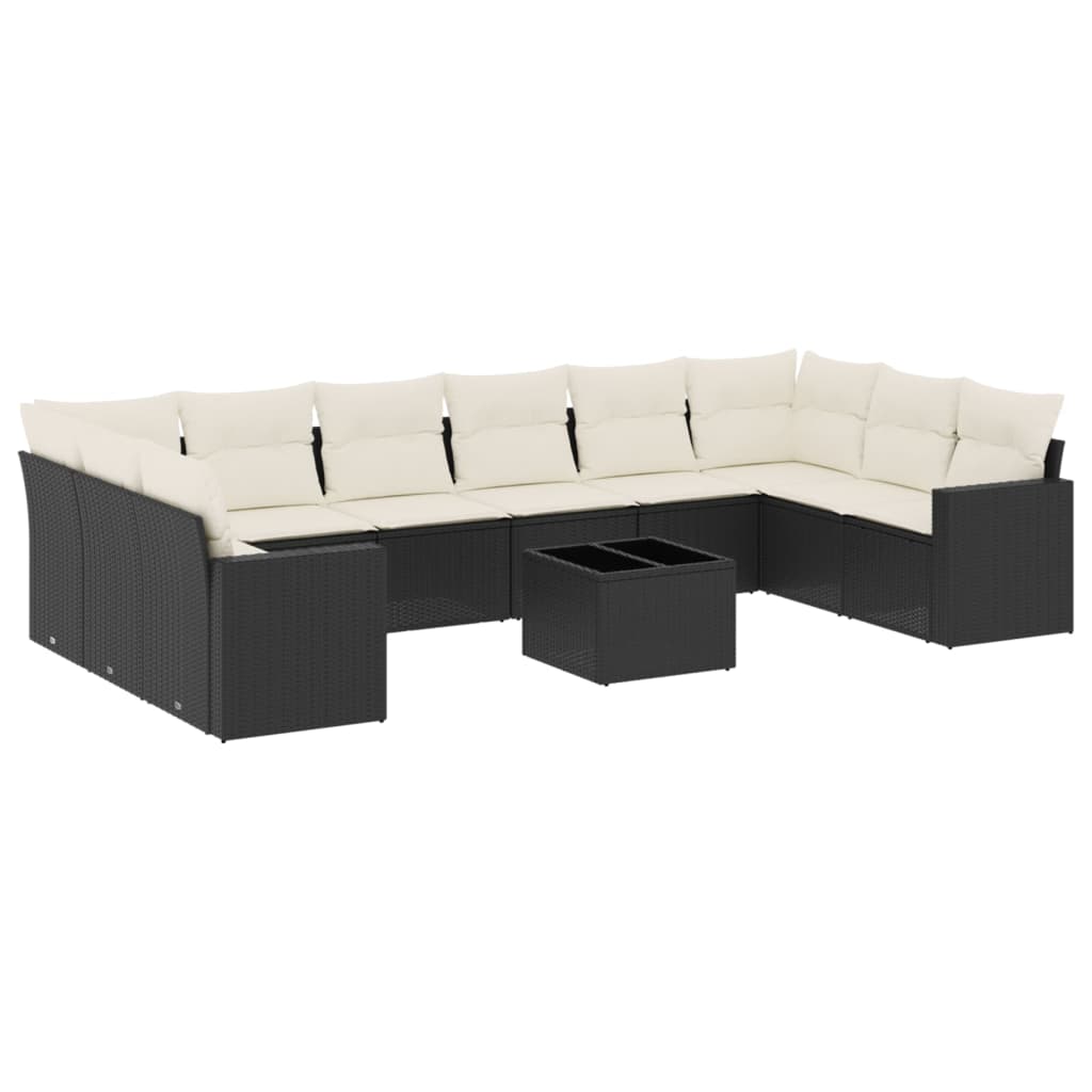 10-delige Loungeset met kussens poly rattan grijs