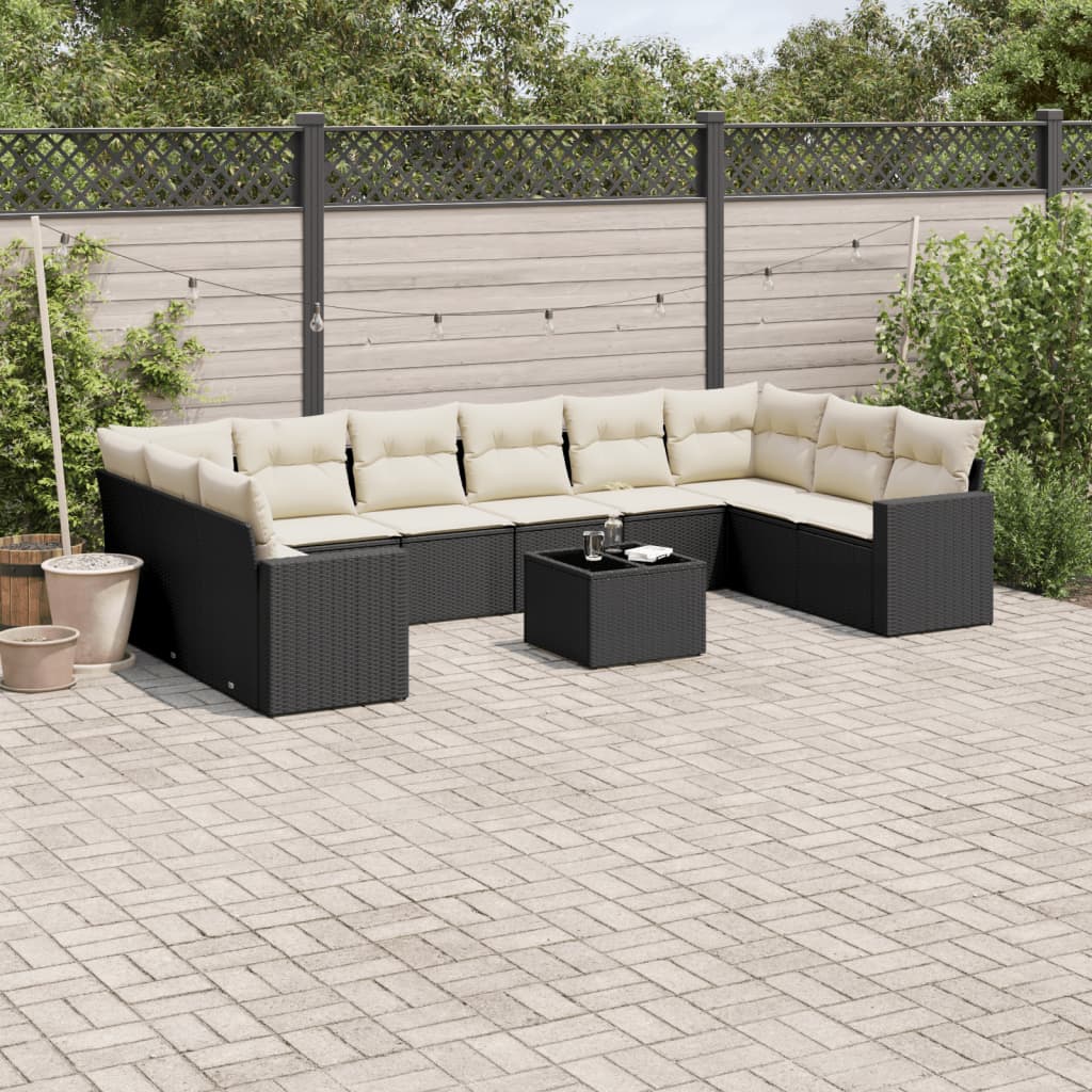 10-delige Loungeset met kussens poly rattan grijs