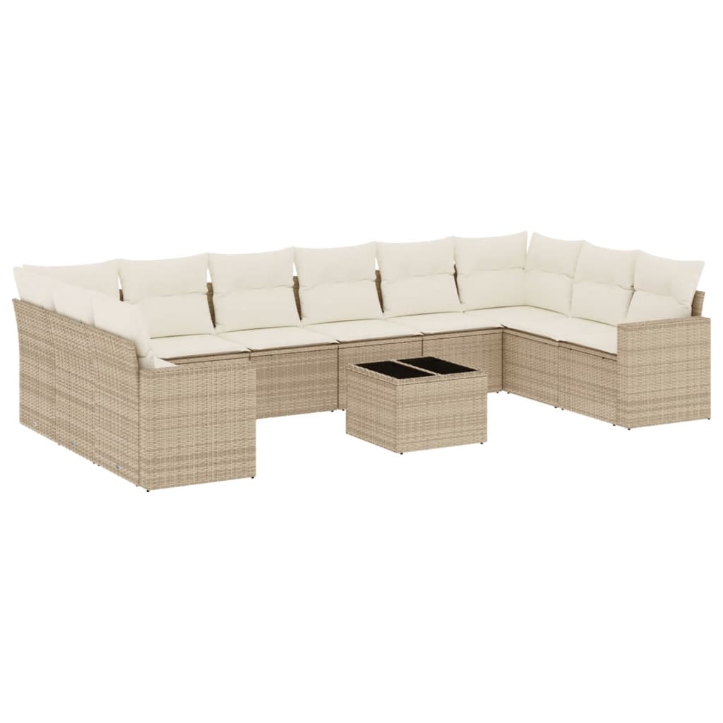 10-delige Loungeset met kussens poly rattan grijs