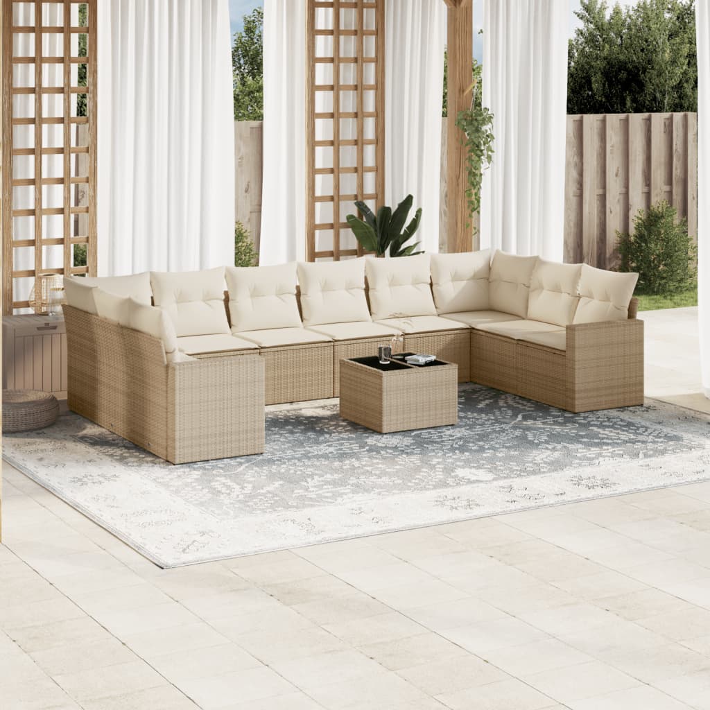 10-delige Loungeset met kussens poly rattan grijs