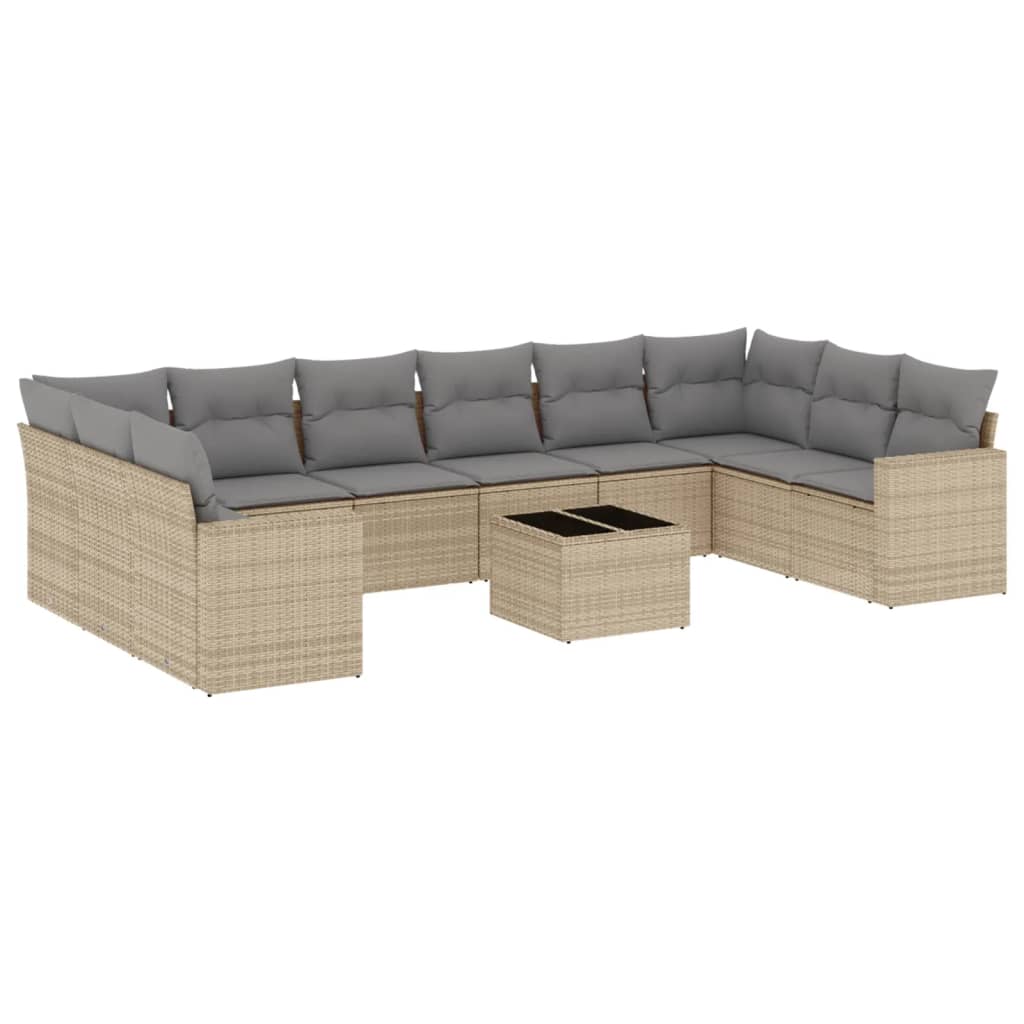 10-delige Loungeset met kussens poly rattan grijs