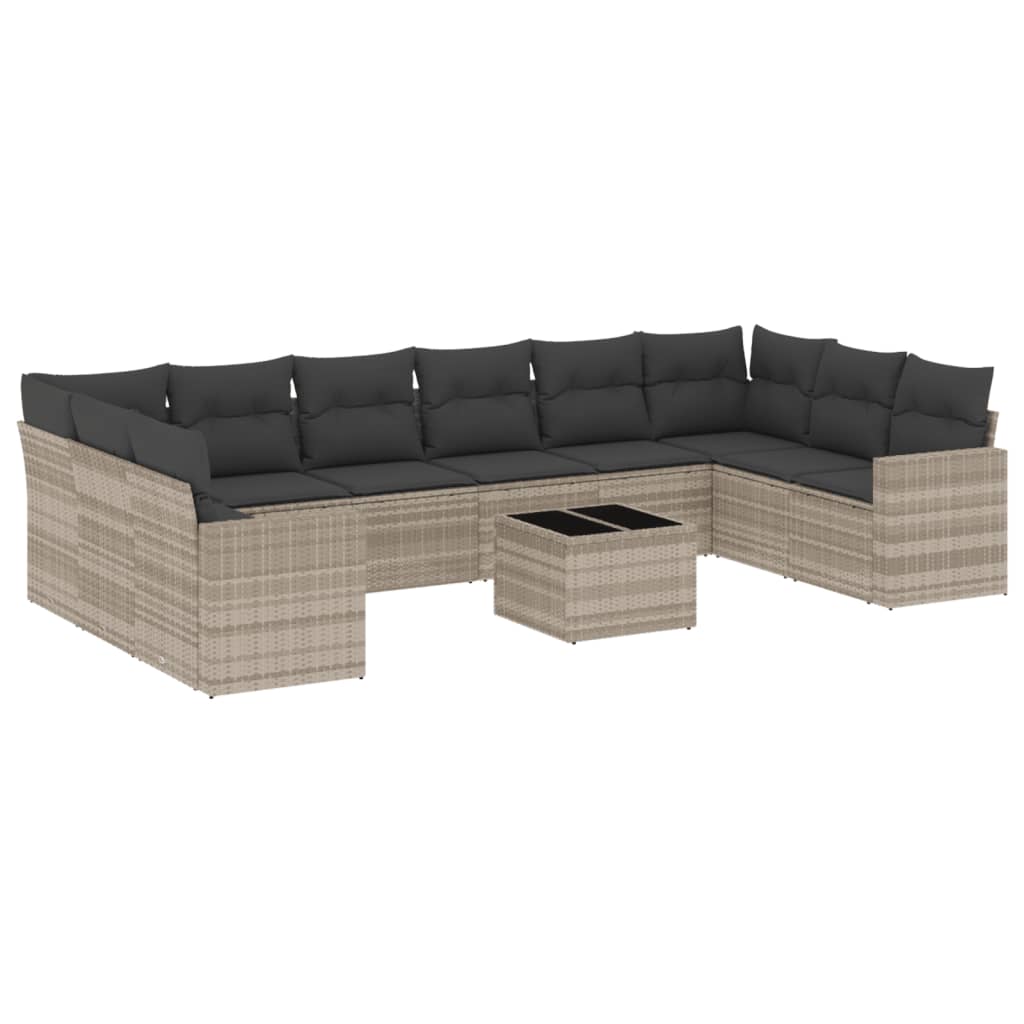 11-delige Loungeset met kussens poly rattan lichtgrijs