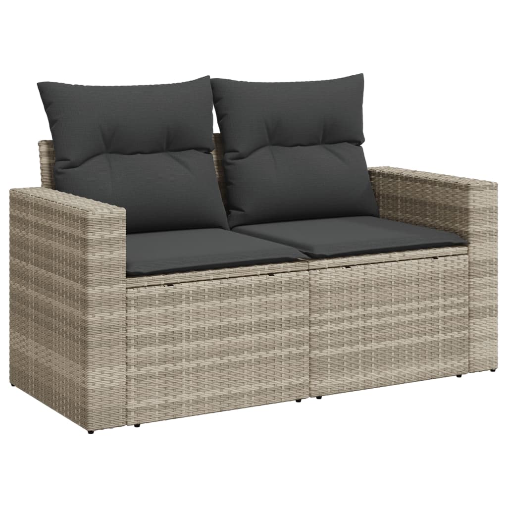 10-delige Loungeset met kussens poly rattan grijs