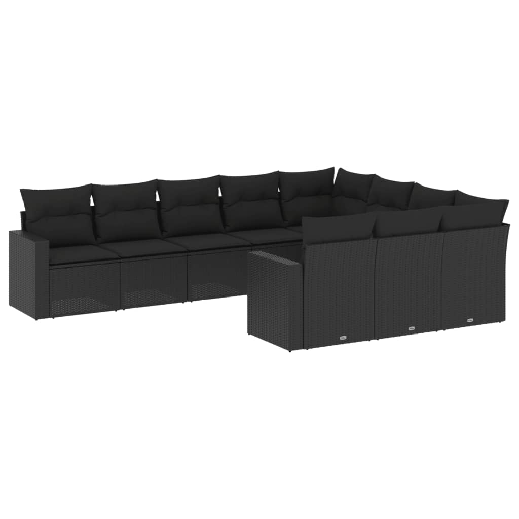 10-delige Loungeset met kussens poly rattan bruin