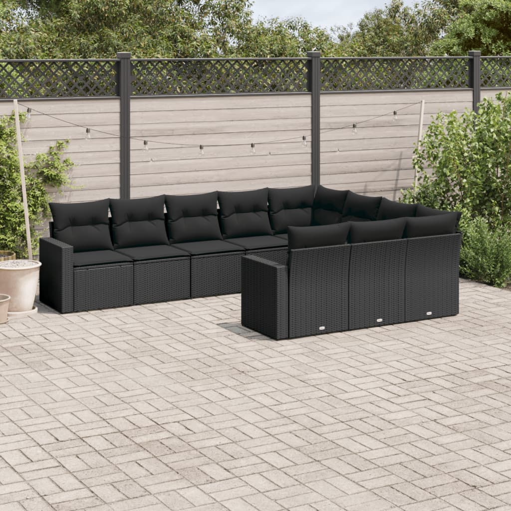 10-delige Loungeset met kussens poly rattan bruin