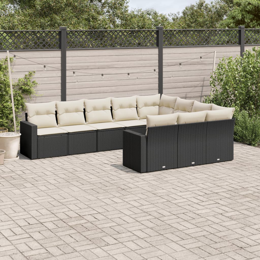 10-delige Loungeset met kussens poly rattan bruin