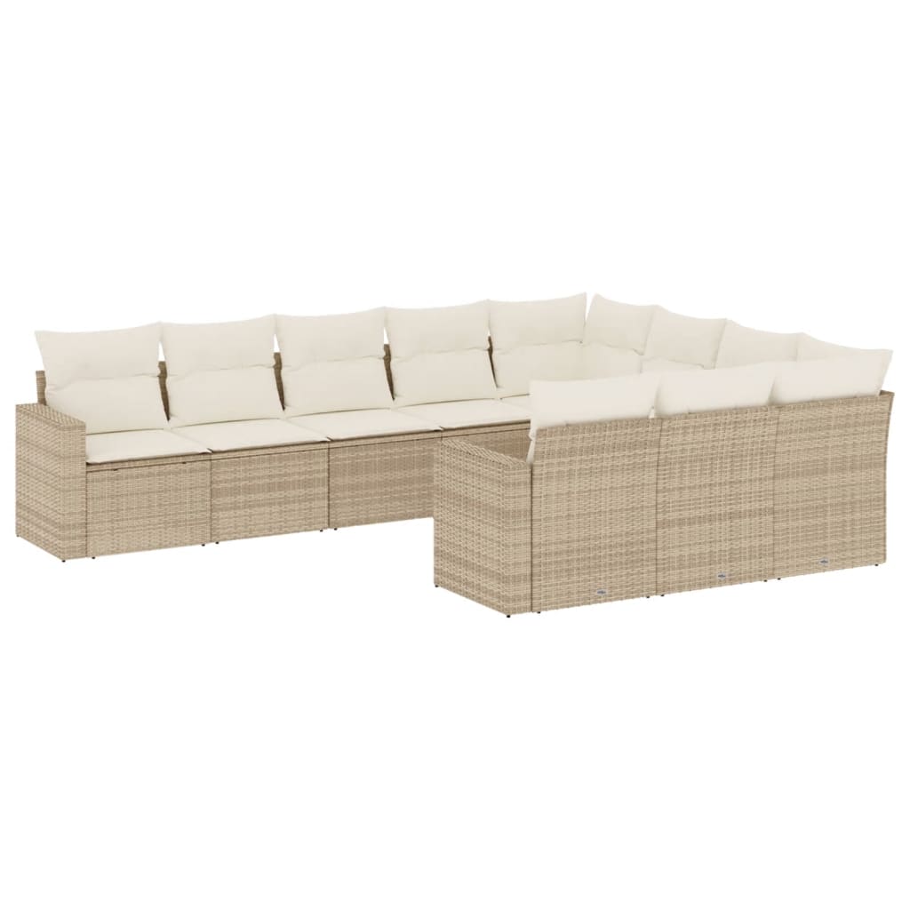 10-delige Loungeset met kussens poly rattan bruin