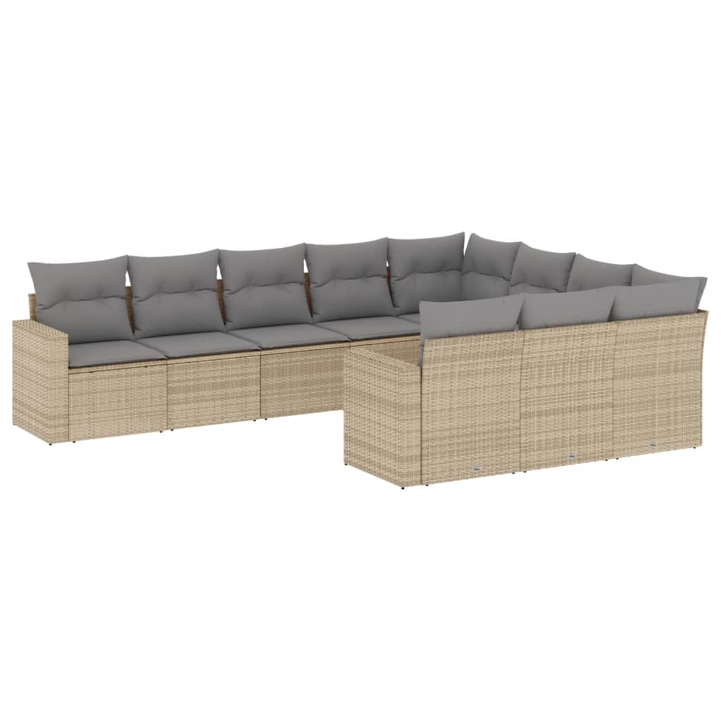 10-delige Loungeset met kussens poly rattan bruin