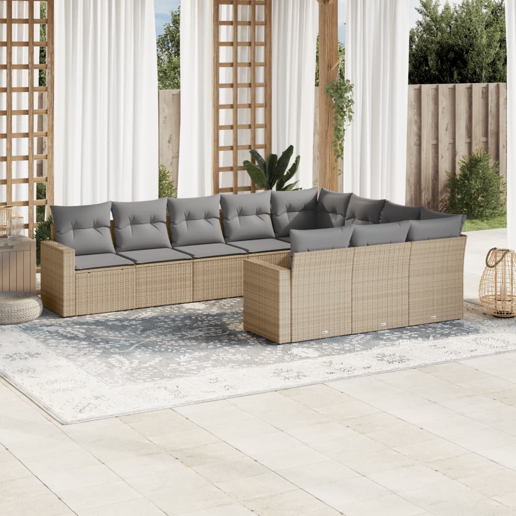 10-delige Loungeset met kussens poly rattan bruin