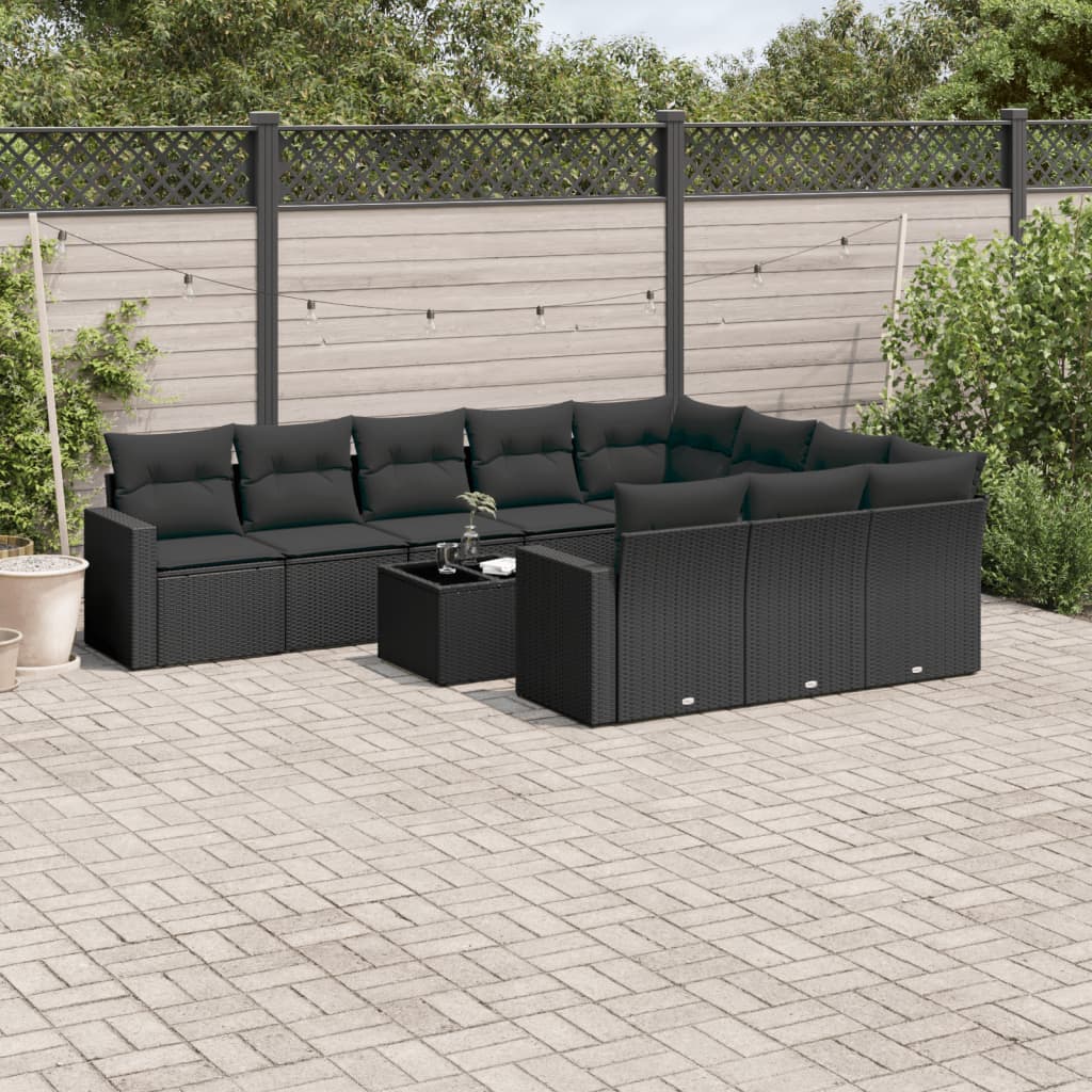 10-delige Loungeset met kussens poly rattan bruin