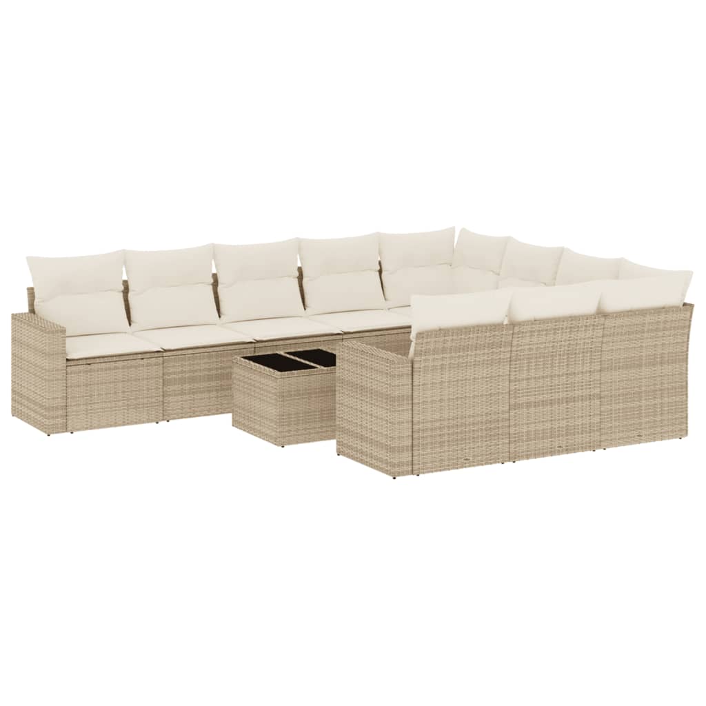 10-delige Loungeset met kussens poly rattan bruin