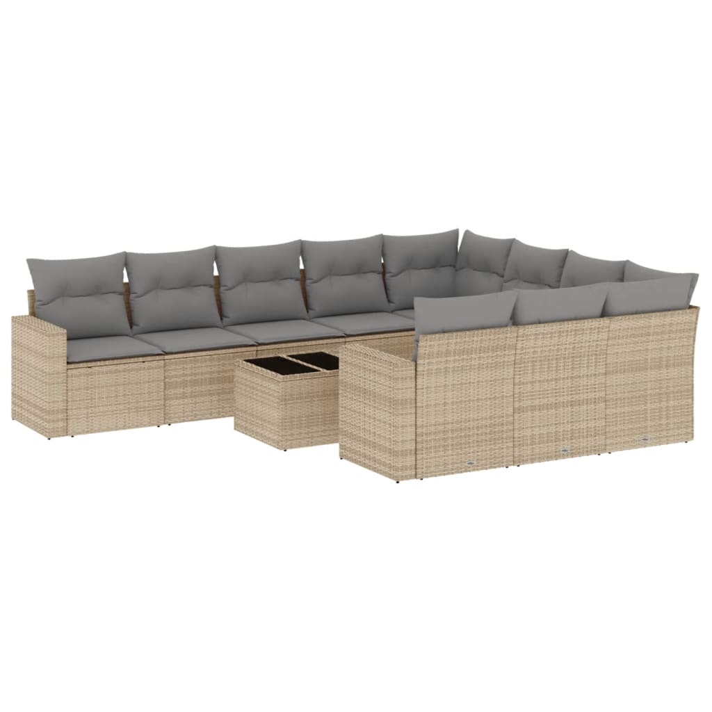 10-delige Loungeset met kussens poly rattan bruin