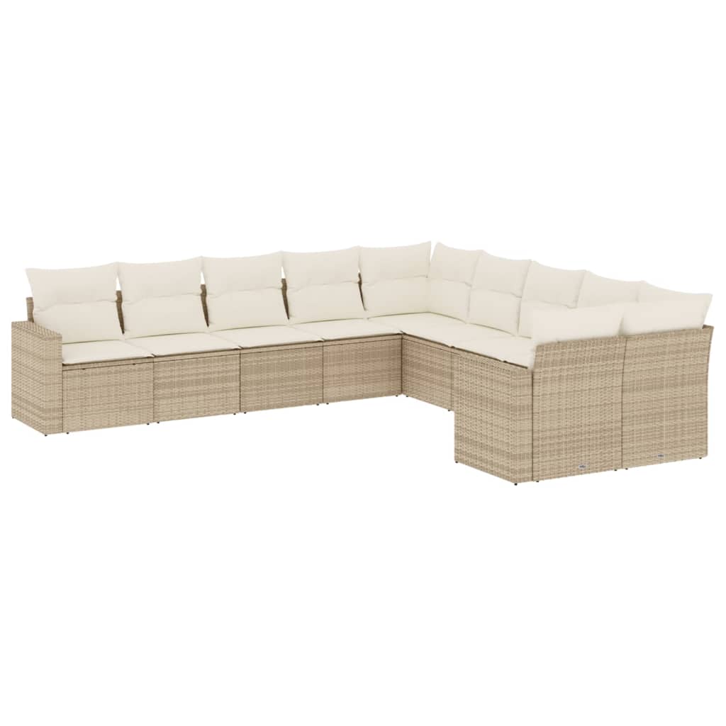 11-delige Tuinset met kussens poly rattan beige