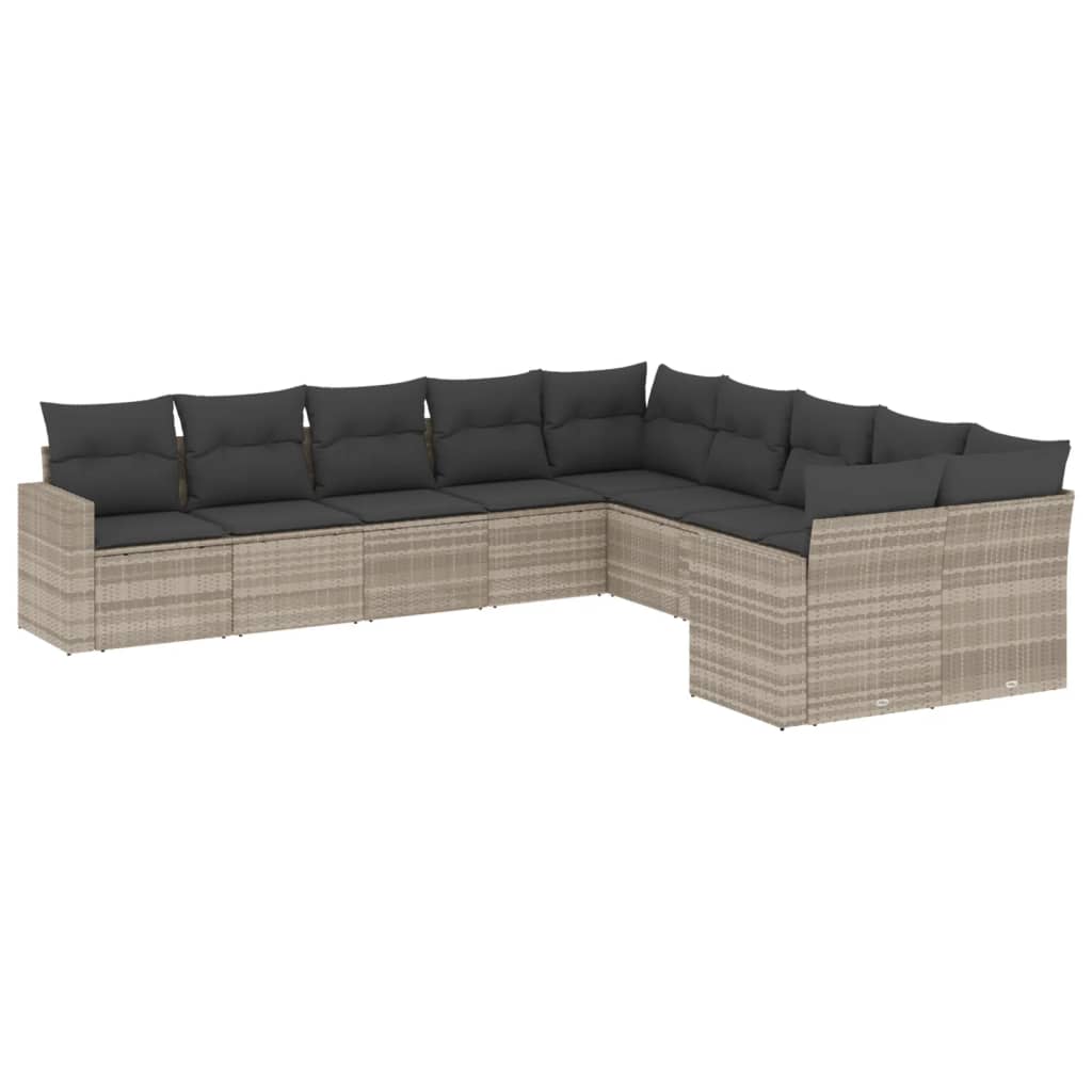 10-delige Loungeset met kussens poly rattan bruin