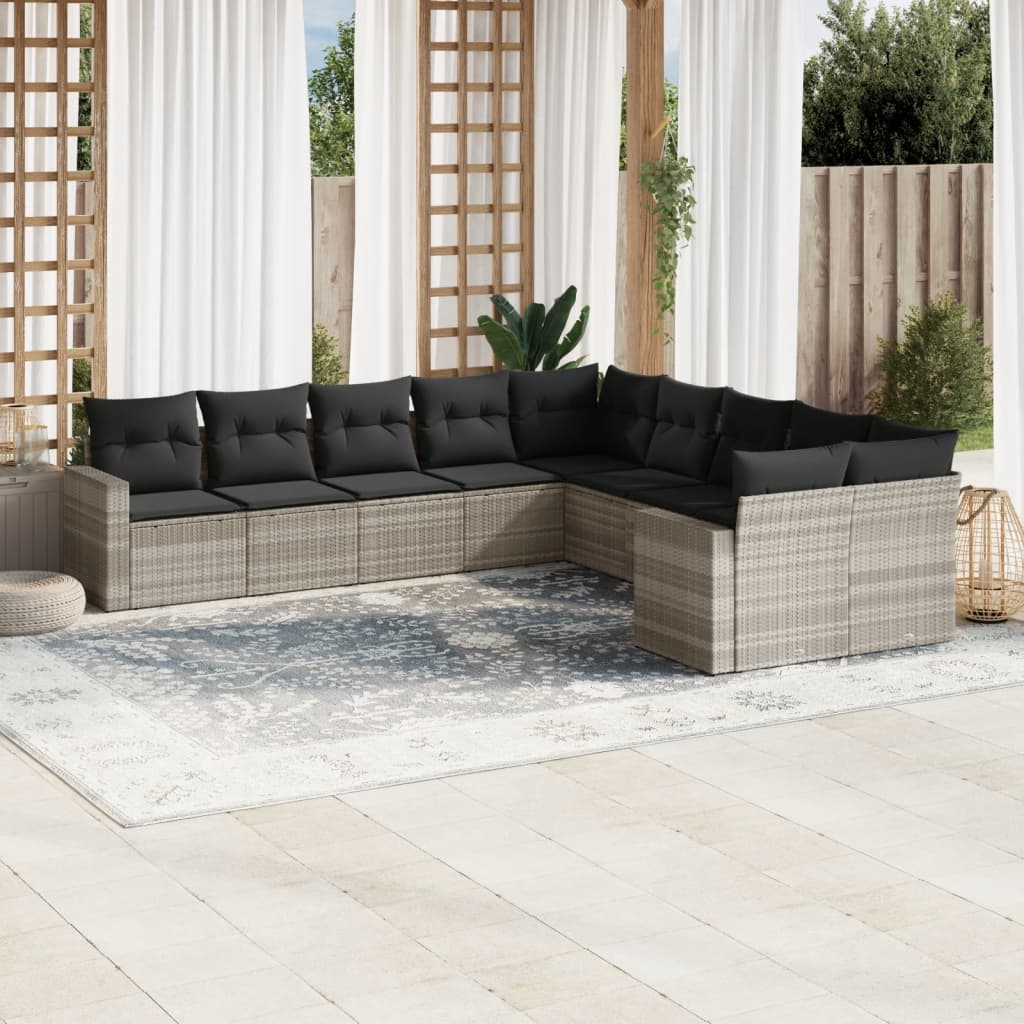 10-delige Loungeset met kussens poly rattan bruin