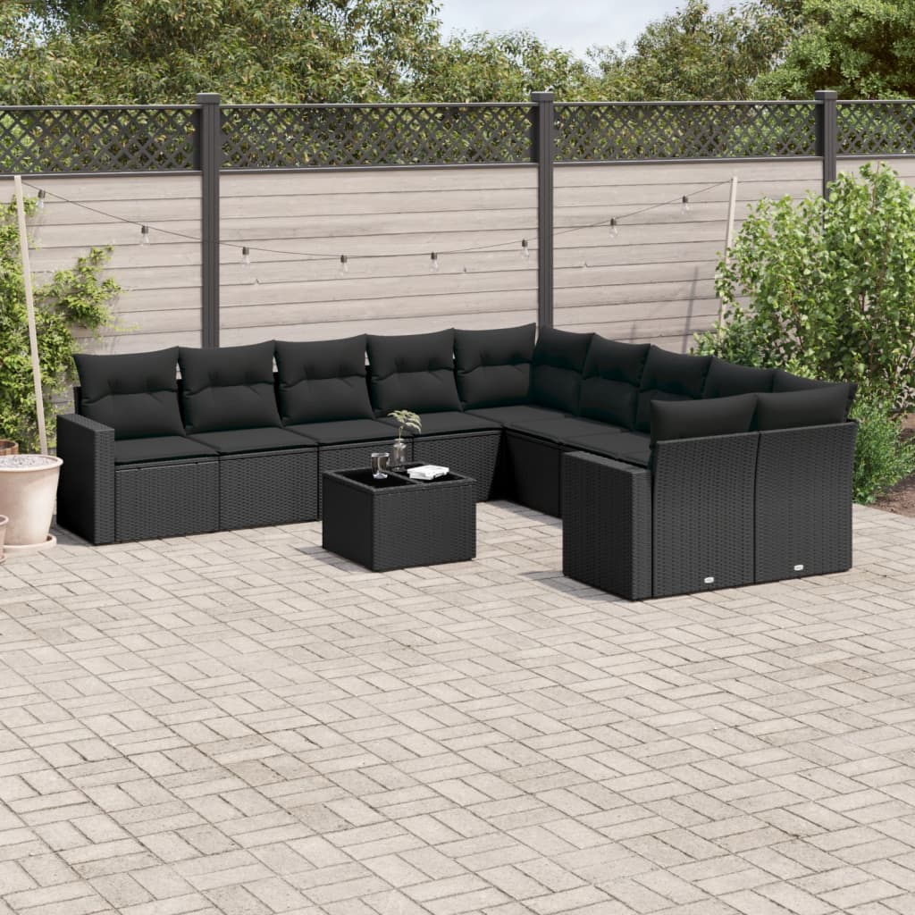 11-delige Tuinset met kussens poly rattan beige