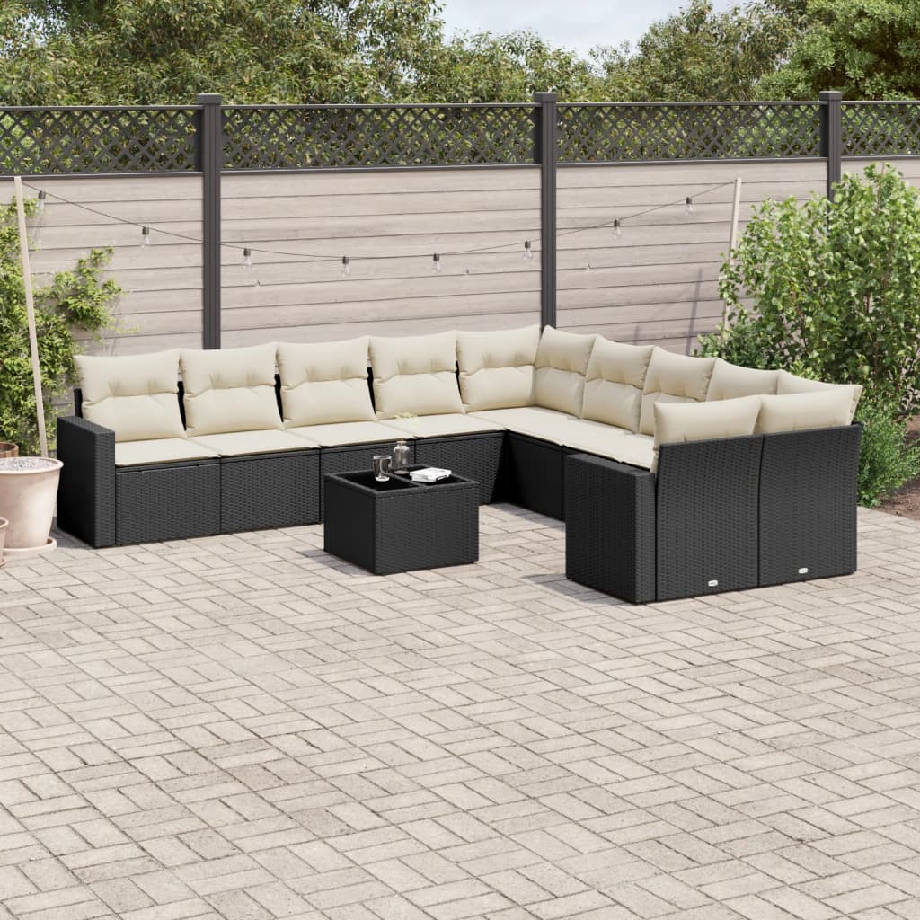 11-delige Tuinset met kussens poly rattan beige