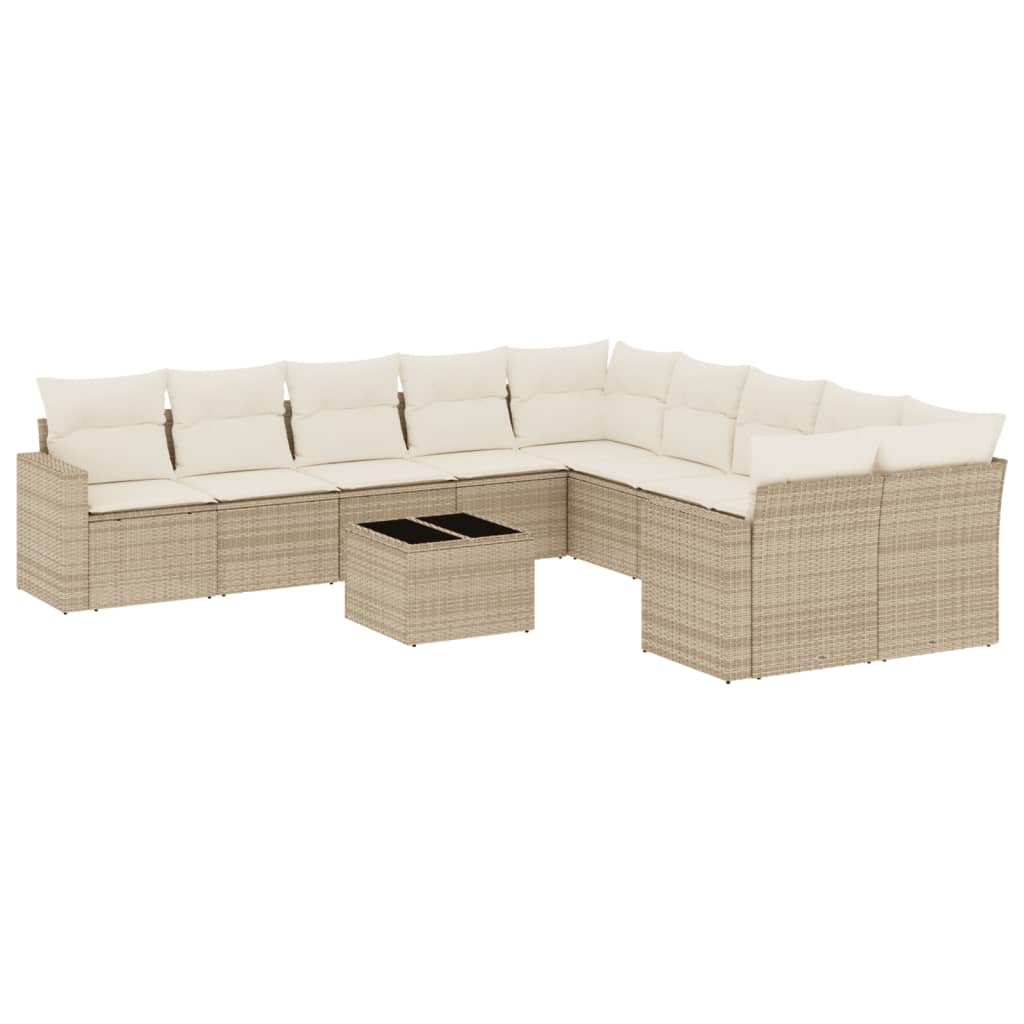 11-delige Tuinset met kussens poly rattan beige