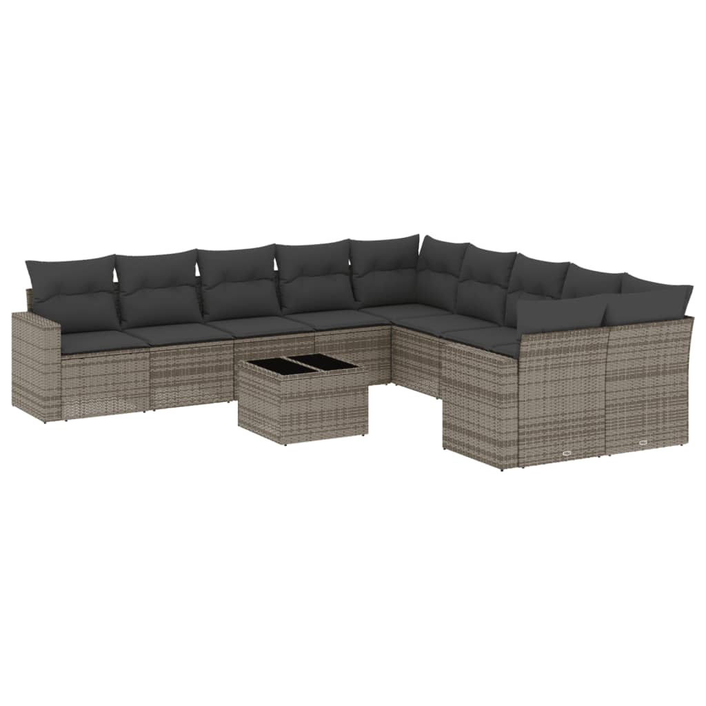 11-delige Tuinset met kussens poly rattan beige