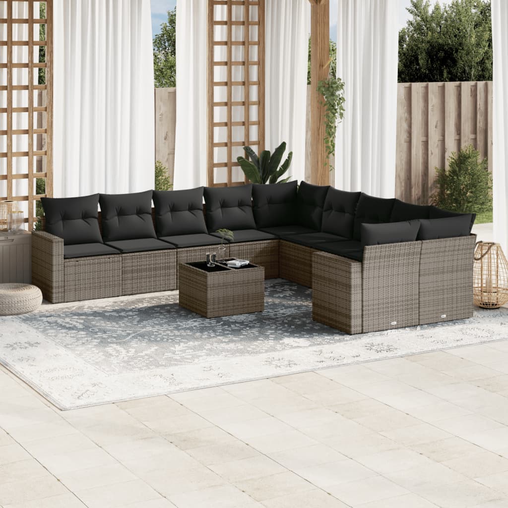 11-delige Tuinset met kussens poly rattan beige