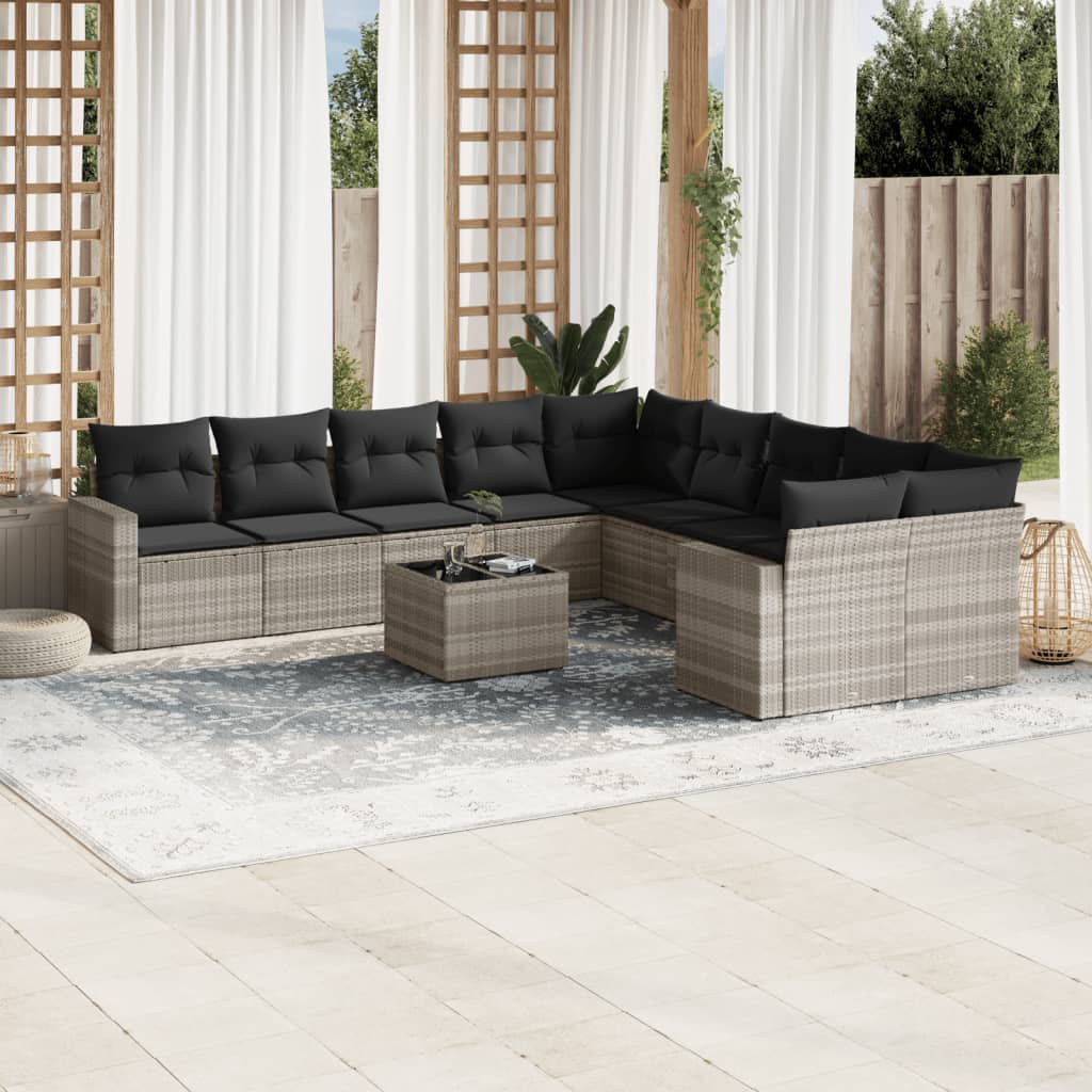 10-delige Loungeset met kussens poly rattan bruin