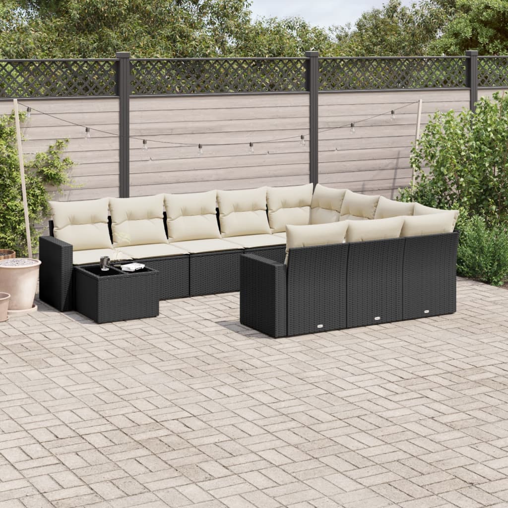 11-delige Tuinset met kussens poly rattan beige