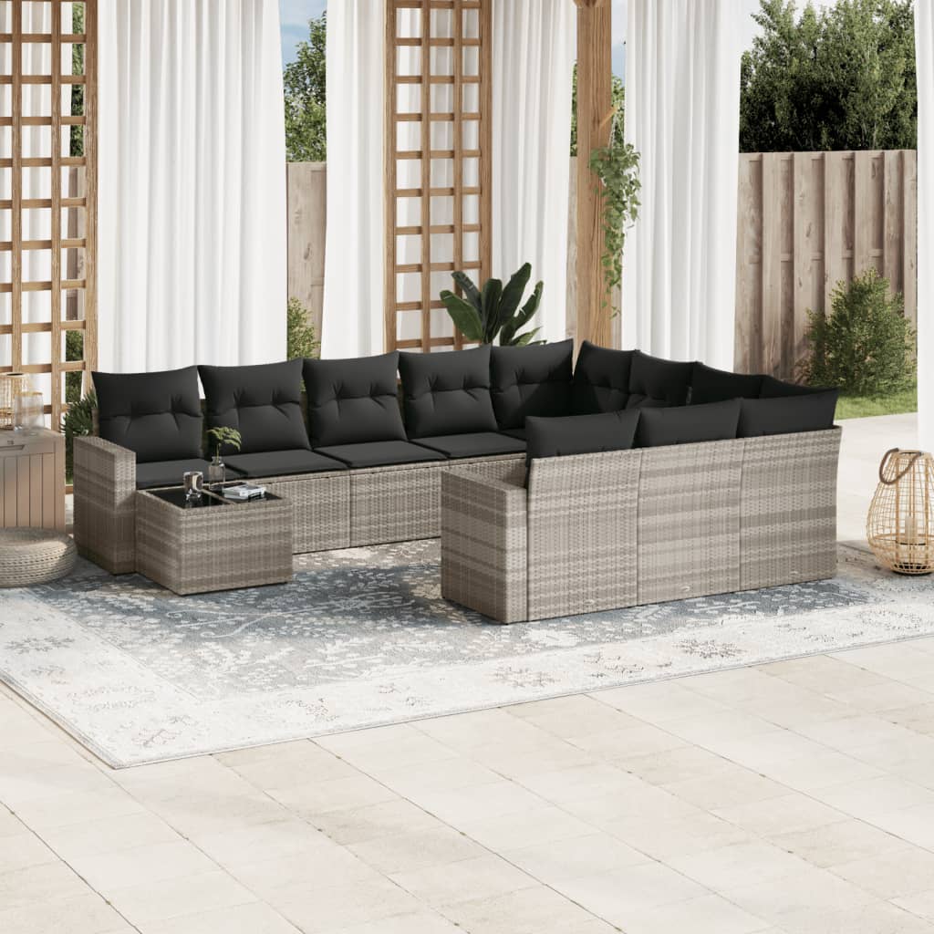 11-delige Tuinset met kussens poly rattan beige