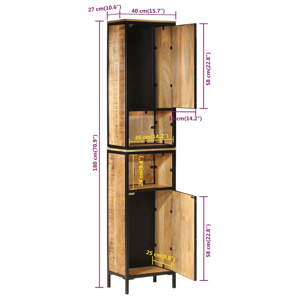 Badkamerkast 40x27x180 cm ijzer en massief mangohout