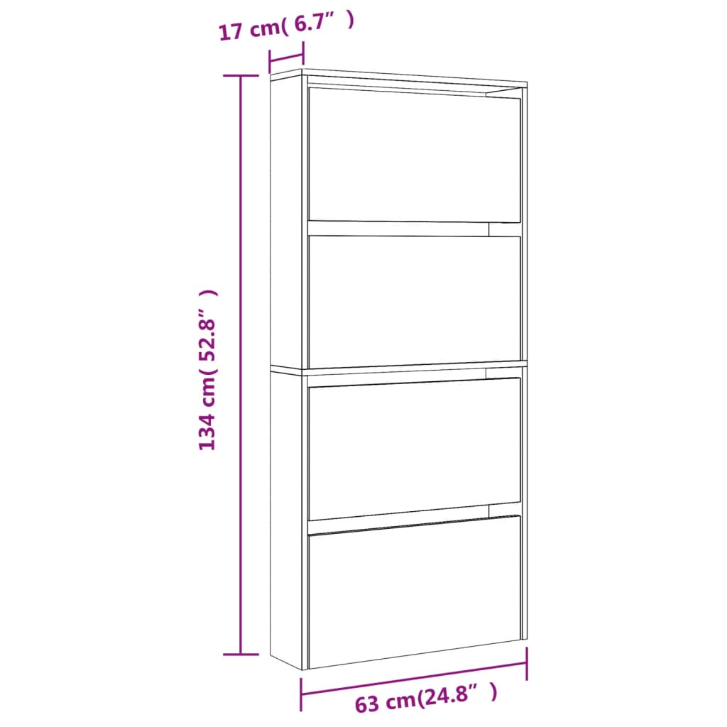 Schoenenkast met spiegel 4-laags 63x17x134 cm