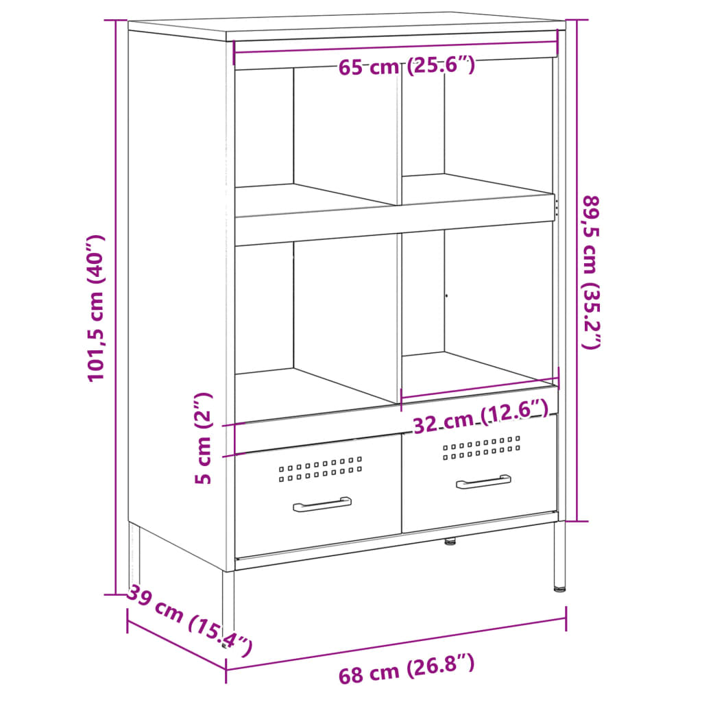 Hoge kast 68x39x101,5 cm koudgewalst staal olijfgroen