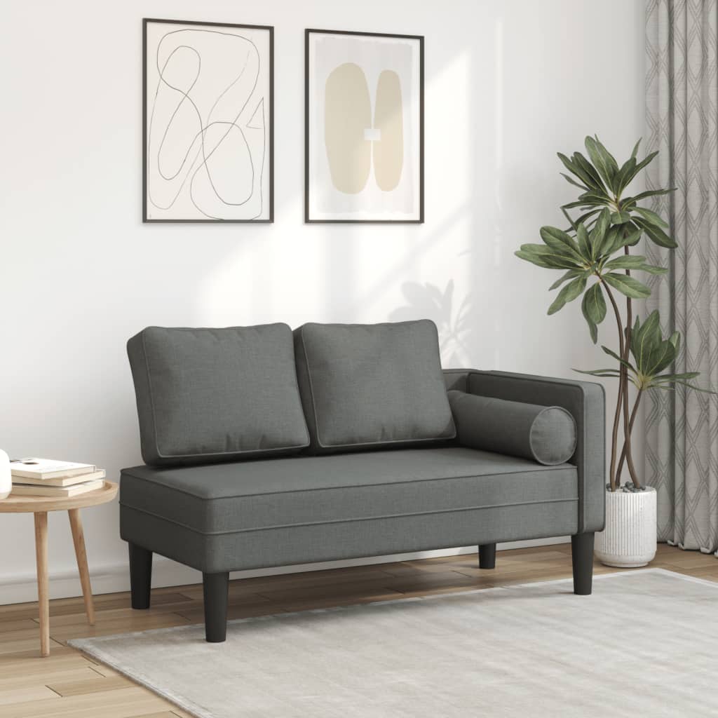 Chaise longue met kussens stof crèmekleurig