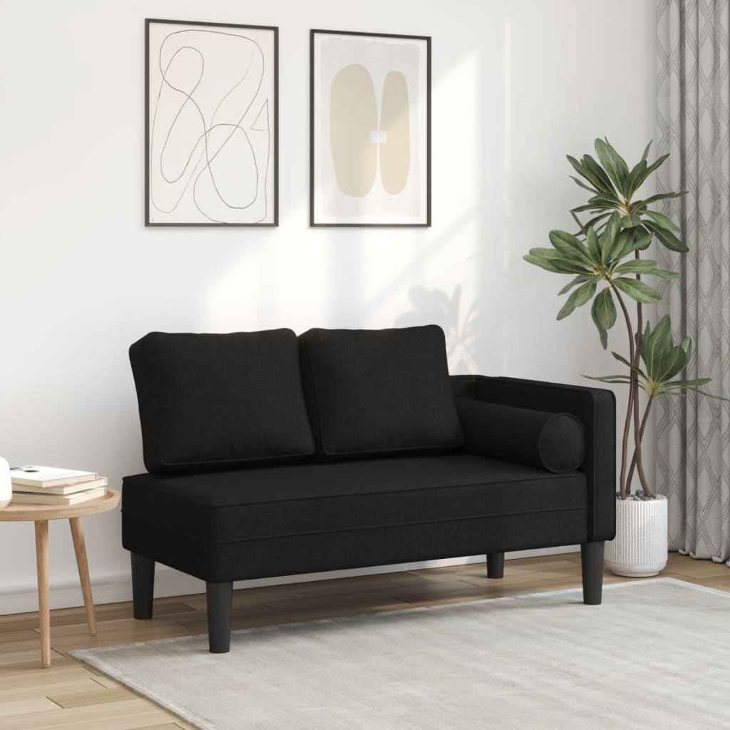 Chaise longue met kussens stof crèmekleurig