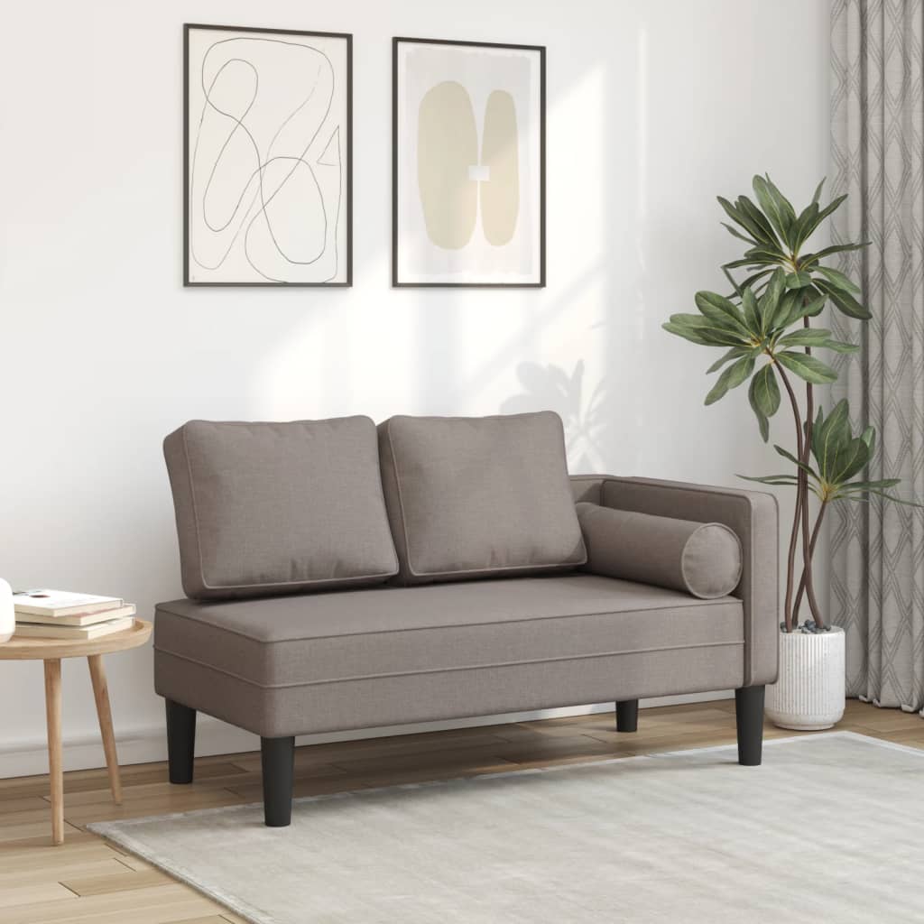 Chaise longue met kussens stof crèmekleurig