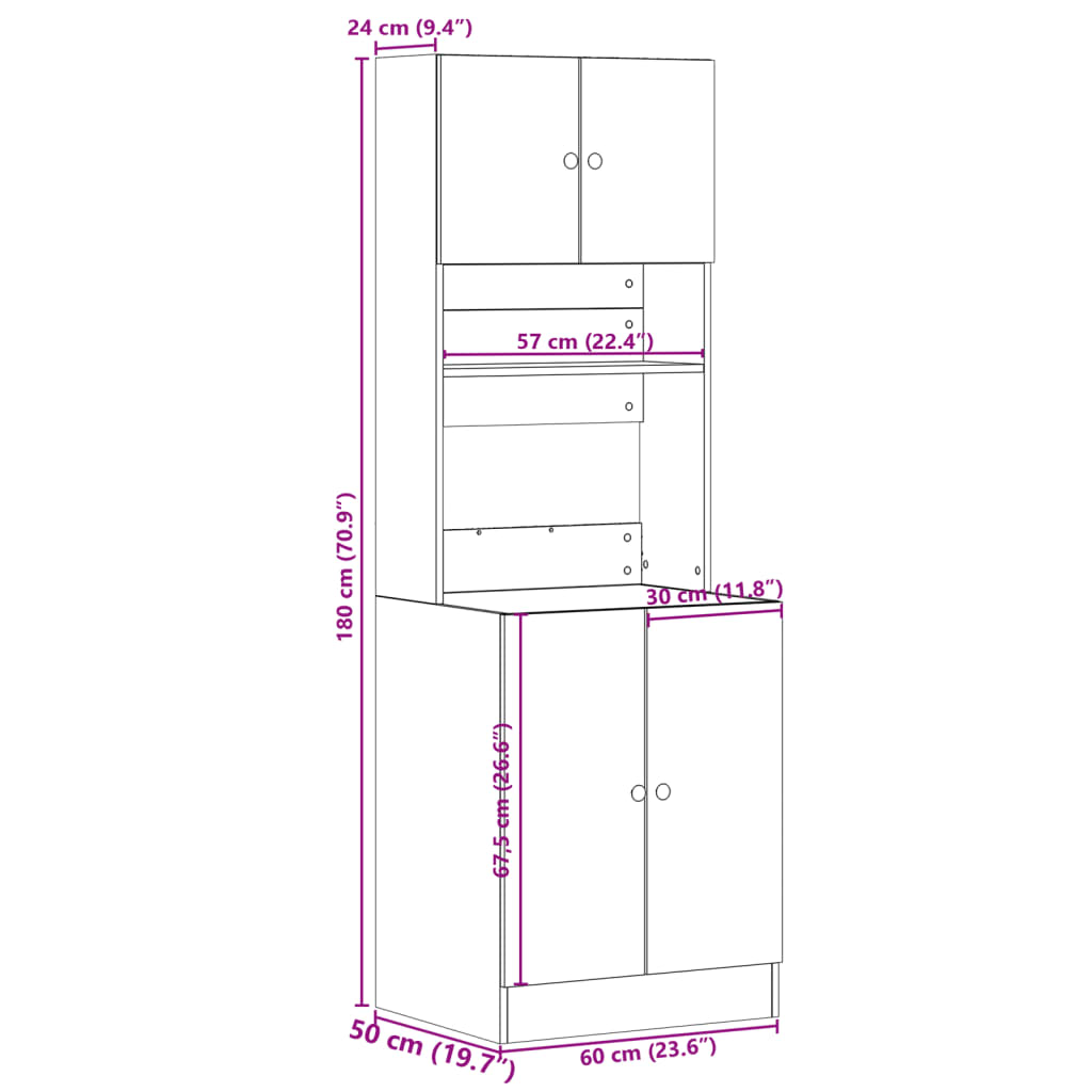 Keukenkast 60x50x180 cm bewerkt hout eikenkleurig