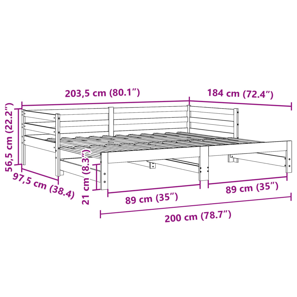 Canapé lit gigogne 90x200 cm en pin massif