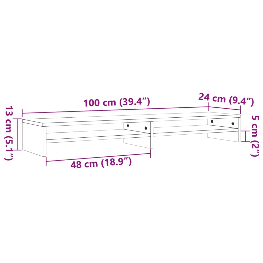 Monitorstandaard 100x24x13 cm massief grenenhout