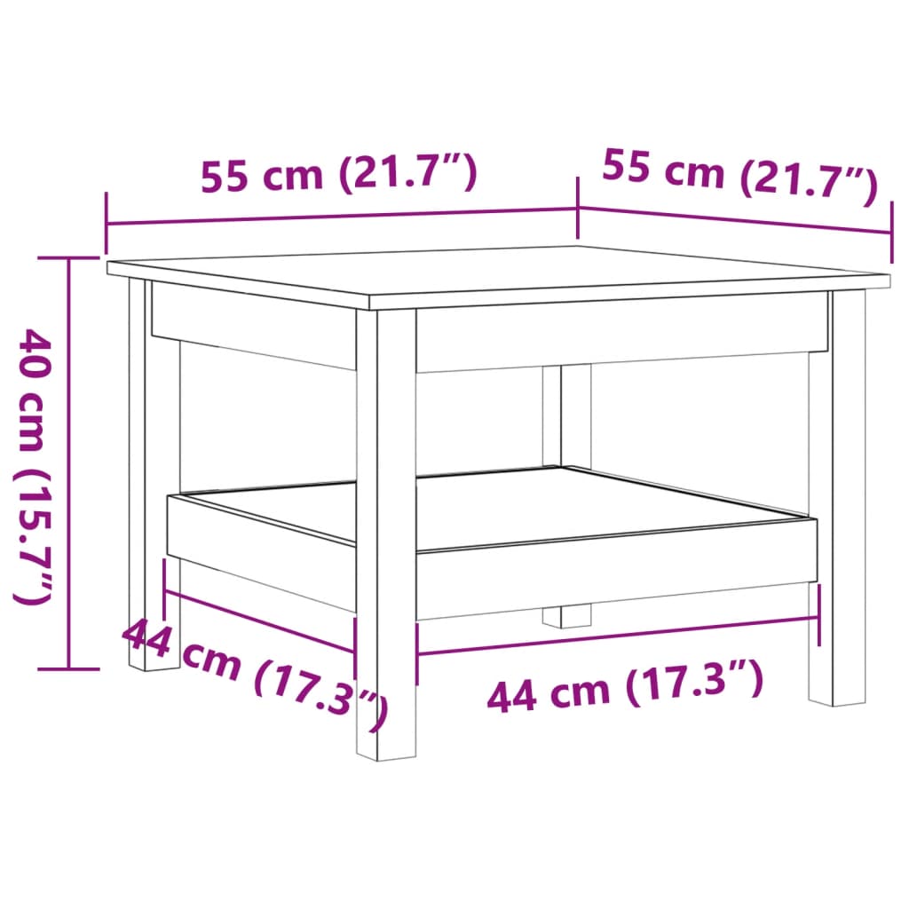 Salontafel 35x35x40 cm massief grenenhout