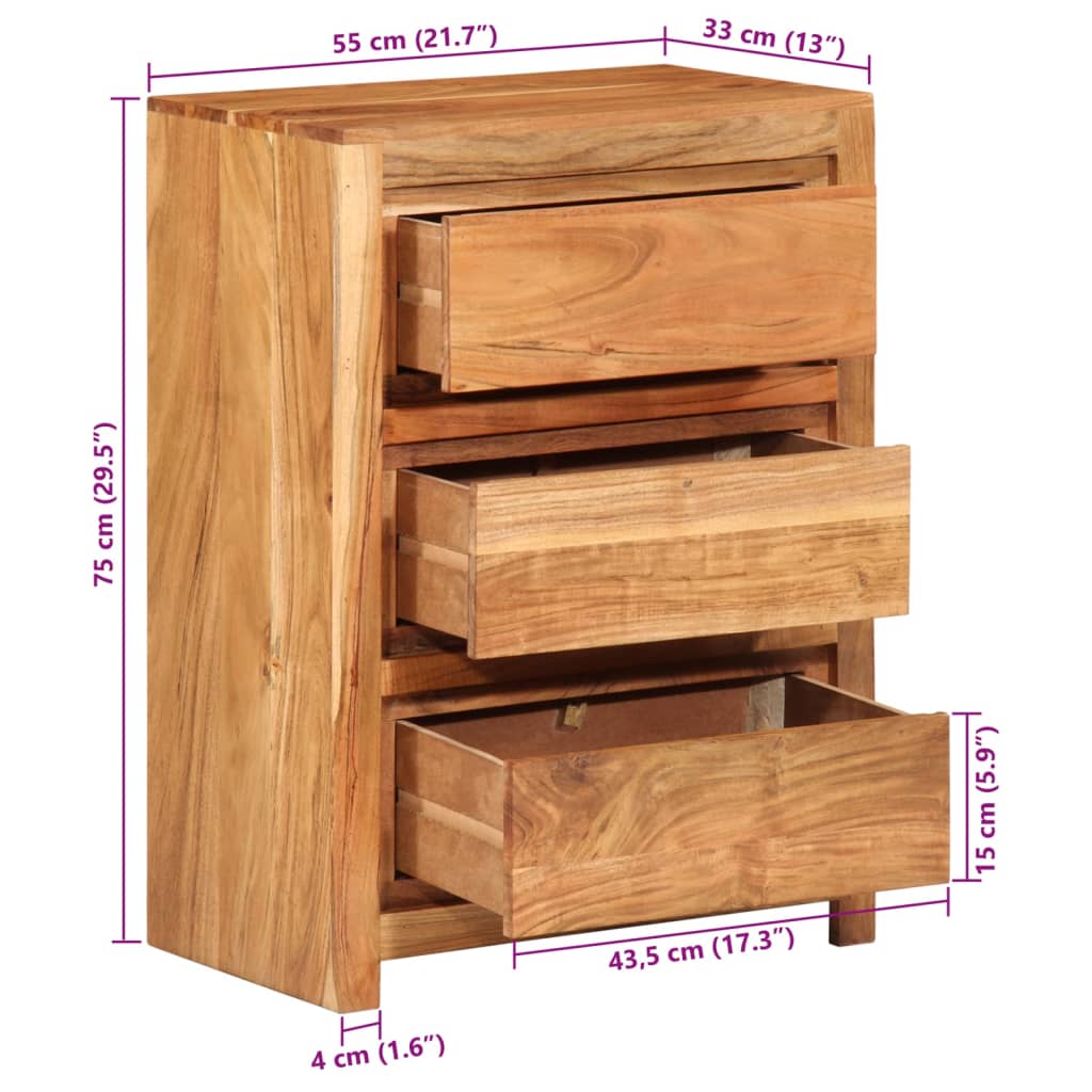 Ladekast 55x33x75 cm massief acaciahout