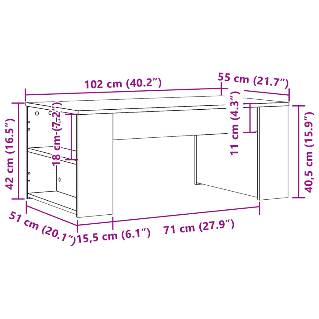 Salontafel 102x55x42 cm bewerkt hout