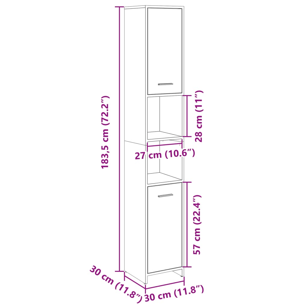 Badkamerkast 30x30x183,5 cm bewerkt hout oud houtkleurig