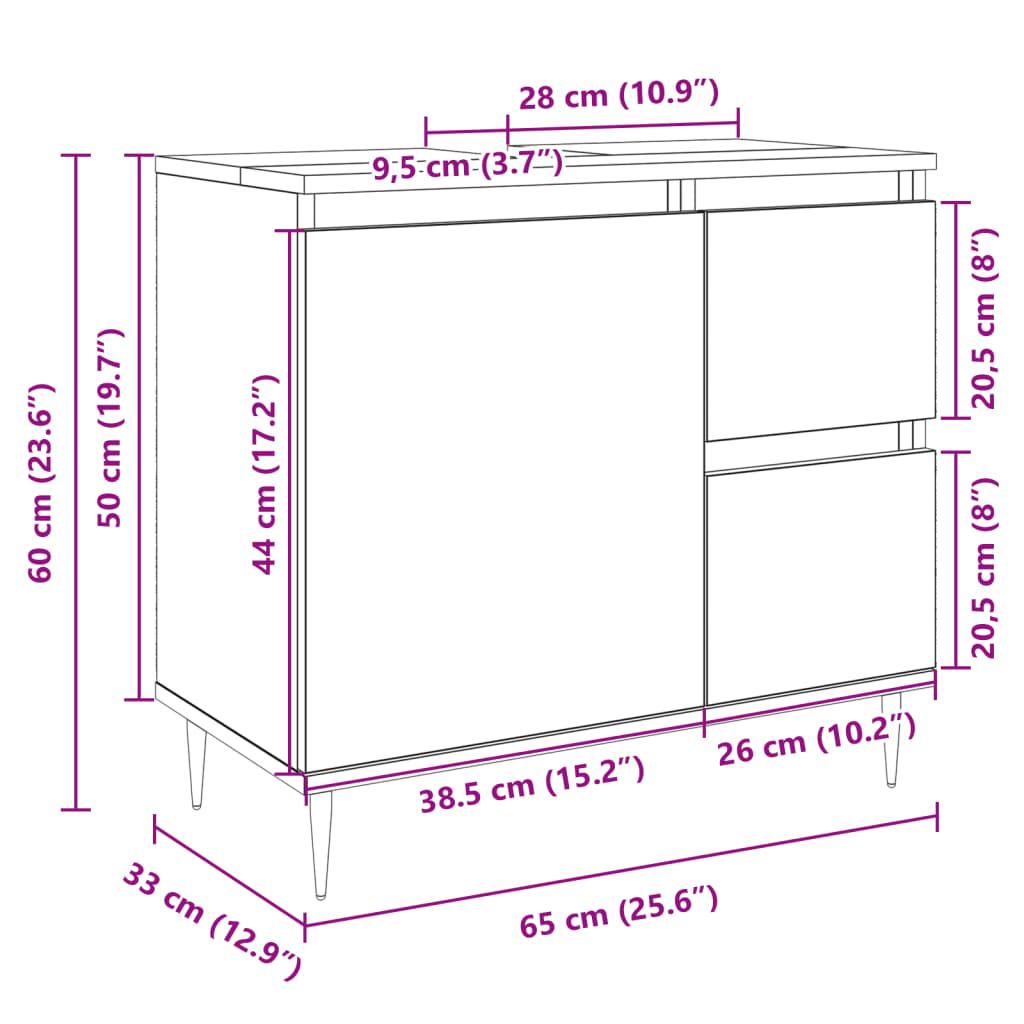 Badkamerkast 65x33x60 cm bewerkt hout artisanaal eikenkleurig