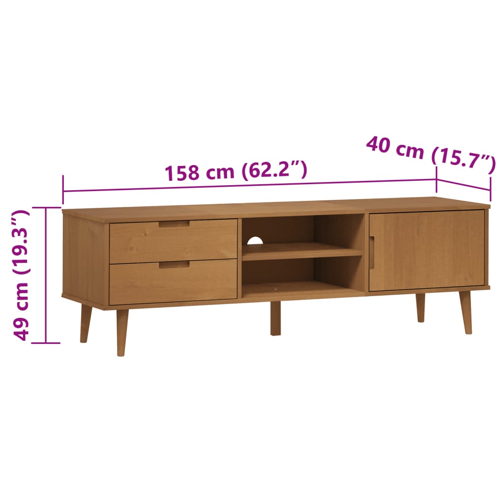 Tv-meubel MOLDE 158x40x49 cm massief grenenhout